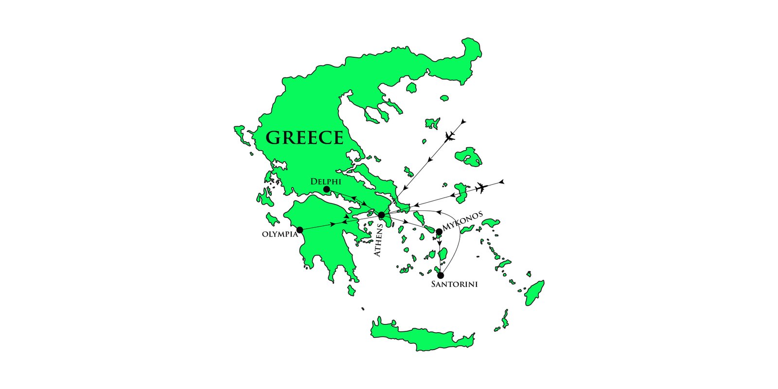 Map of Greece itinerary